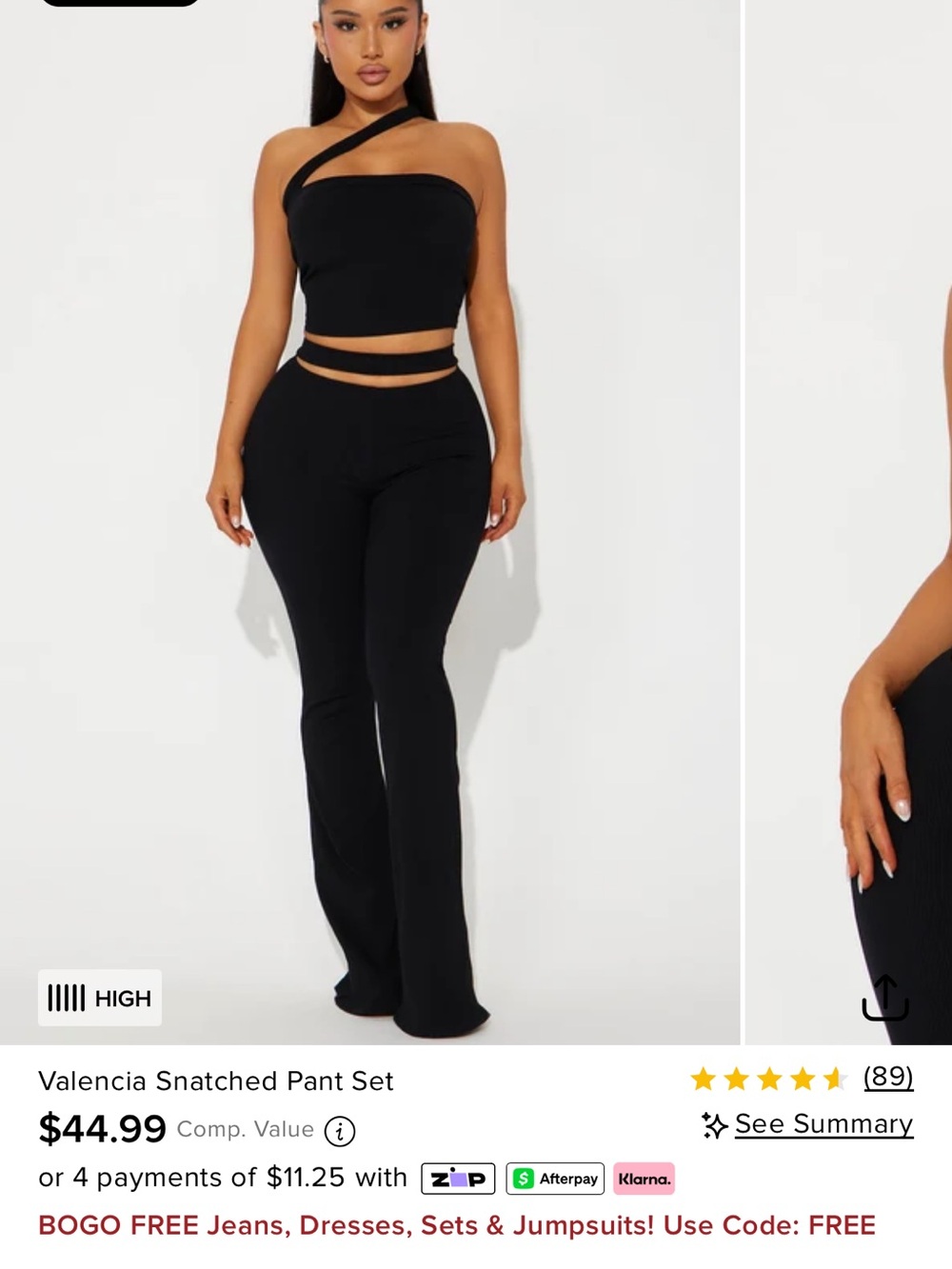 Fashion Nova Black One-Shoulder Snatched Pant Set
